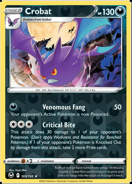 Crobat 105/195, Silver Tempest, Reverse Holo finish, representative matte composite