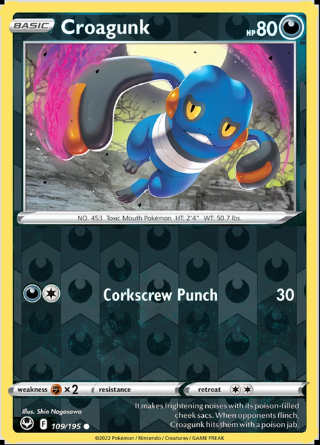 Croagunk 109/195, Silver Tempest, Reverse Holo finish, representative matte composite