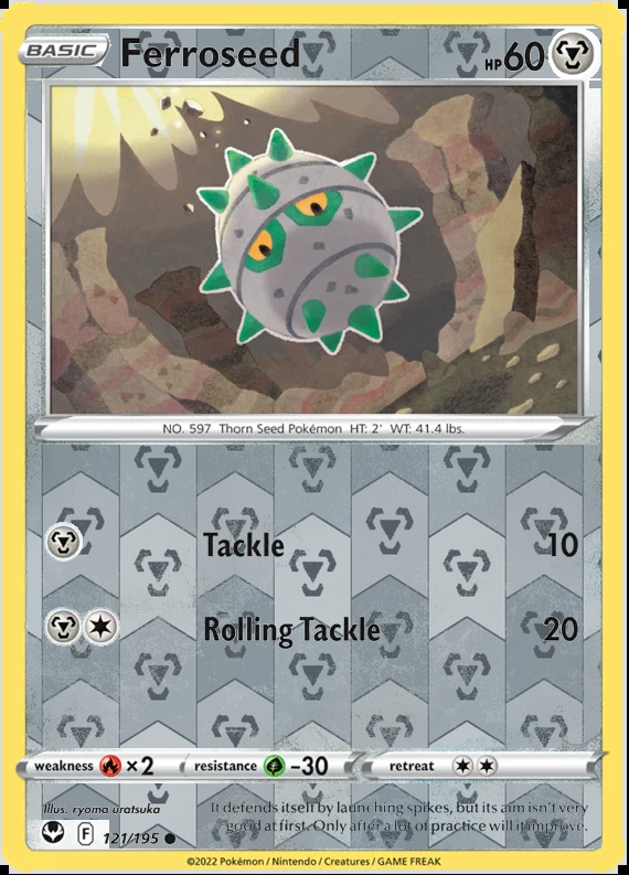 Ferroseed 121/195, Silver Tempest, Reverse Holo finish, representative matte composite
