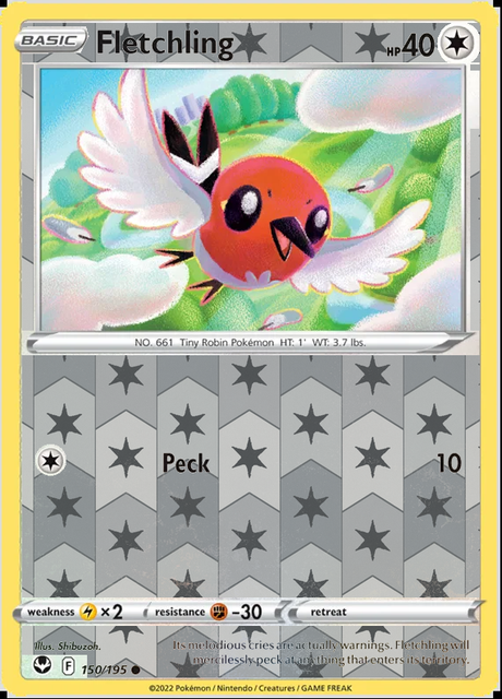 Fletchling 150/195, Silver Tempest, Reverse Holo finish, representative matte composite