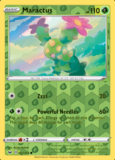 Maractus 007/202, Sword & Shield Base Set, Reverse Holo finish, representative matte composite
