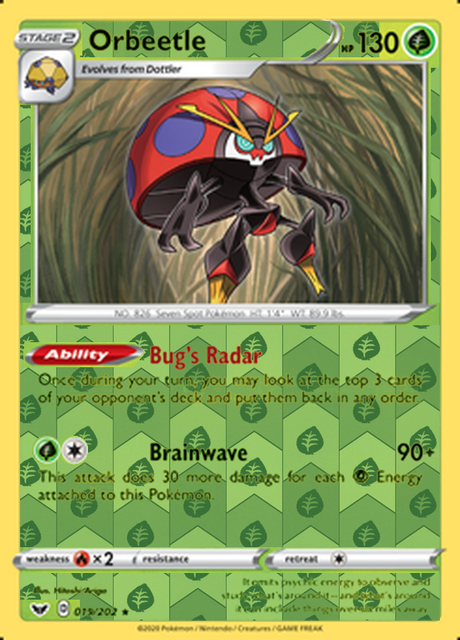 Orbeetle 019/202, Sword & Shield Base Set, Reverse Holo finish, representative matte composite