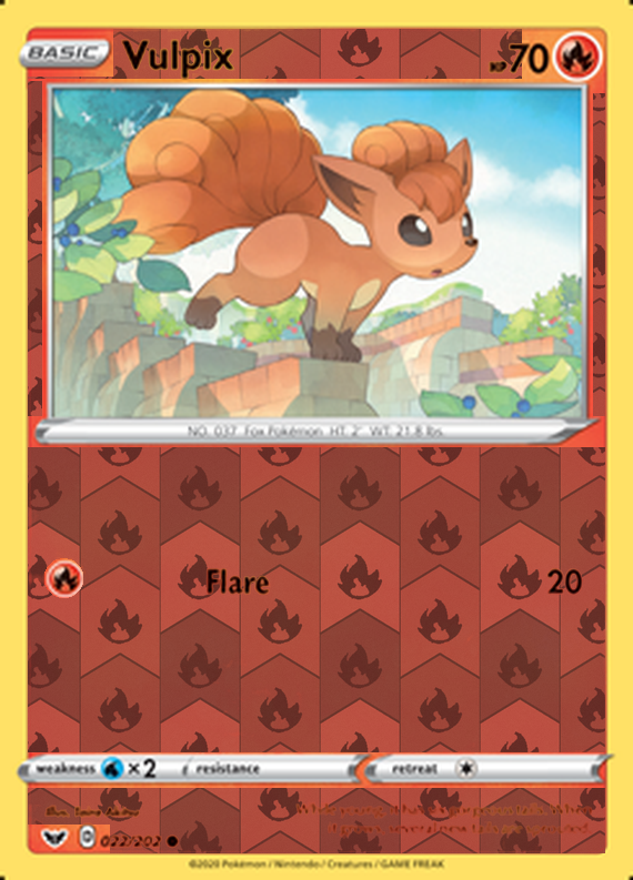 Vulpix 022/202, Sword & Shield Base Set, Reverse Holo finish, representative matte composite