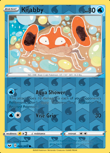 Krabby 042/202, Sword & Shield Base Set, Reverse Holo finish, representative matte composite