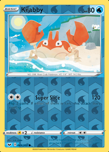 Krabby 043/202, Sword & Shield Base Set, Reverse Holo finish, representative matte composite