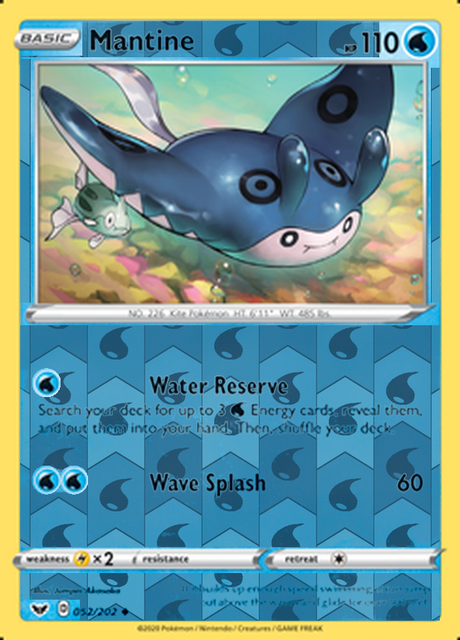 Mantine 052/202, Sword & Shield Base Set, Reverse Holo finish, representative matte composite