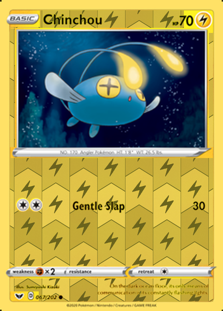 Chinchou 067/202, Sword & Shield Base Set, Reverse Holo finish, representative matte composite