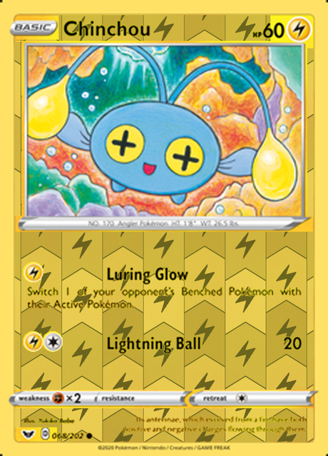 Chinchou 068/202, Sword & Shield Base Set, Reverse Holo finish, representative matte composite