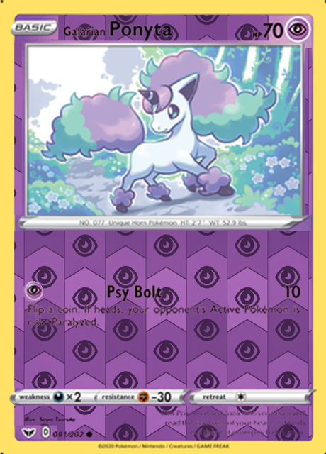 Galarian Ponyta 081/202, Sword & Shield Base Set, Reverse Holo finish, representative matte composite