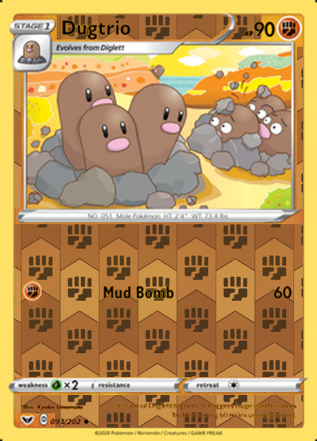 Dugtrio 093/202, Sword & Shield Base Set, Reverse Holo finish, representative matte composite