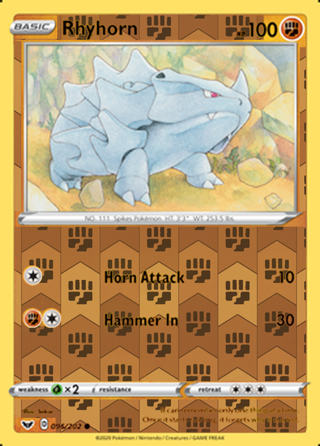 Rhyhorn 096/202, Sword & Shield Base Set, Reverse Holo finish, representative matte composite
