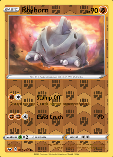 Rhyhorn 097/202, Sword & Shield Base Set, Reverse Holo finish, representative matte composite