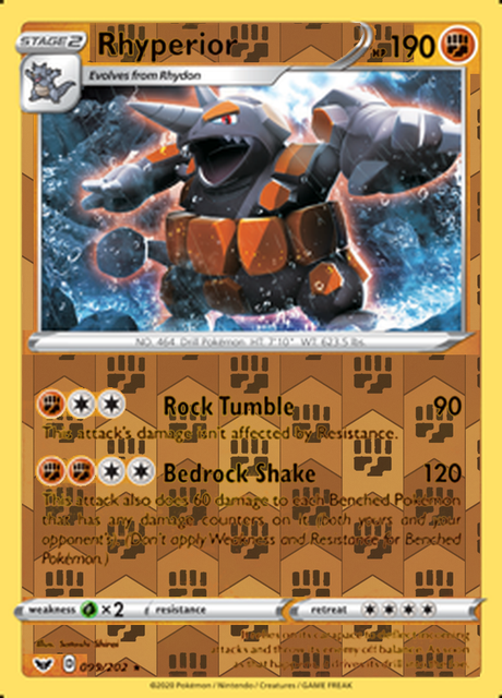 Rhyperior 099/202, Sword & Shield Base Set, Reverse Holo finish, representative matte composite