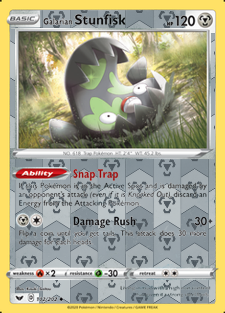 Galarian Stunfisk 132/202, Sword & Shield Base Set, Reverse Holo finish, representative matte composite