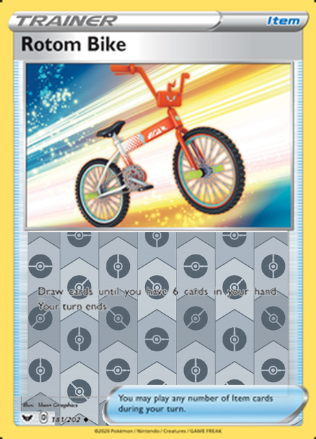 Rotom Bike 181/202, Sword & Shield Base Set, Reverse Holo finish, representative matte composite