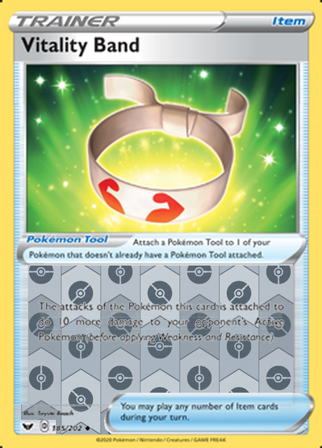 Vitality Band 185/202, Sword & Shield Base Set, Reverse Holo finish, representative matte composite