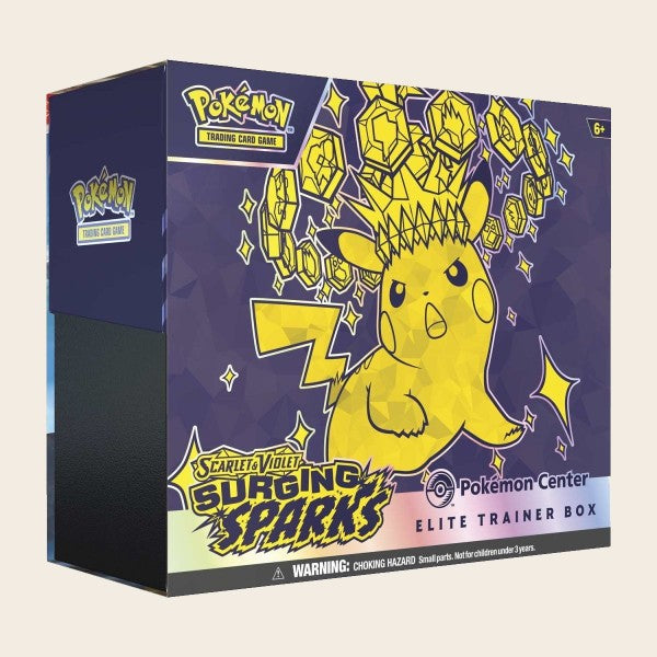 Pokémon Surging Sparks Elite Trainer Box featuring Pikachu