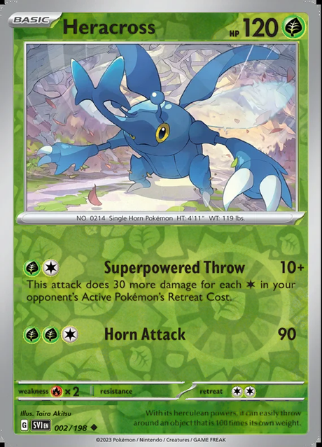 Heracross 002/198, Scarlet & Violet Base, Reverse Holo, representative matte composite