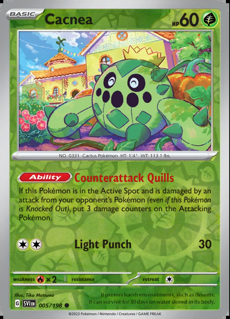 Cacnea 005/198, Scarlet & Violet Base, Reverse Holo, representative matte composite