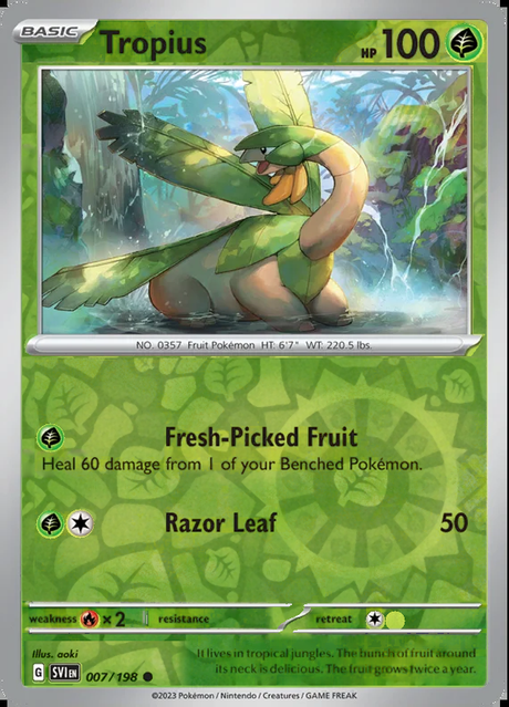 Tropius 007/198, Scarlet & Violet Base, Reverse Holo, representative matte composite