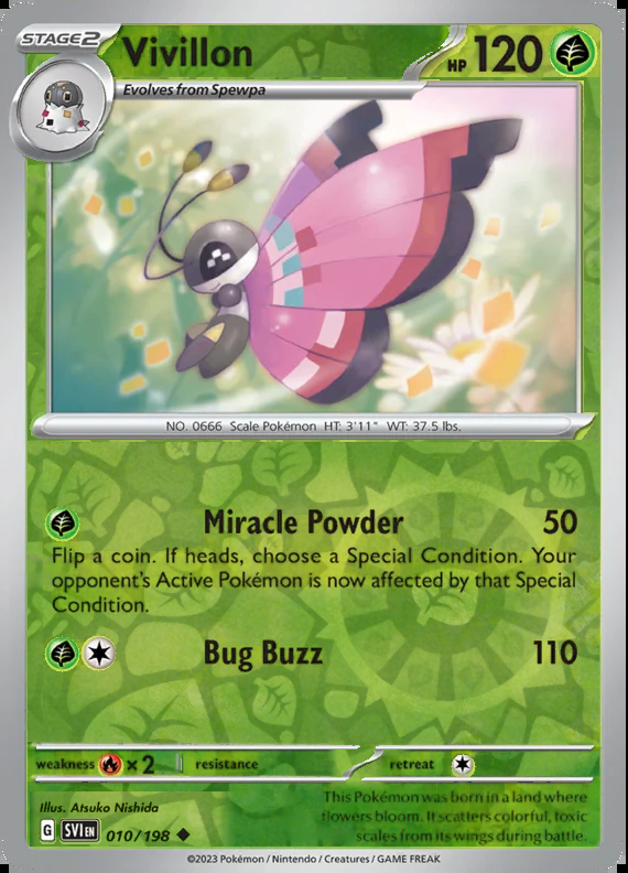 Vivillon 010/198, Scarlet & Violet Base, Reverse Holo, representative matte composite