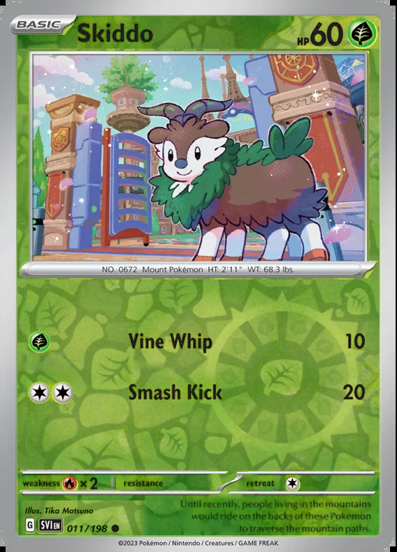 Skiddo 011/198, Scarlet & Violet Base, Reverse Holo, representative matte composite