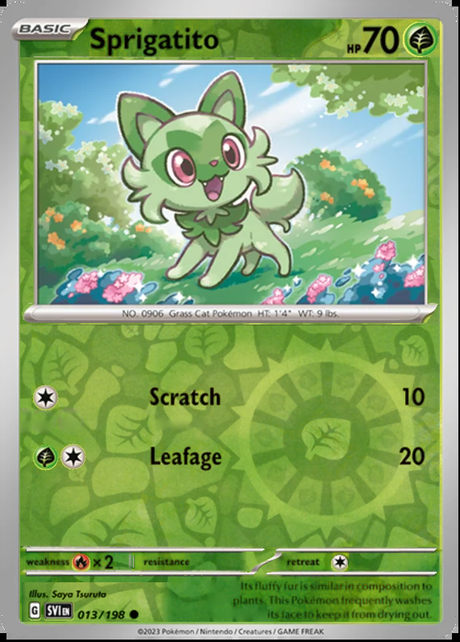 Sprigatito 013/198, Scarlet & Violet Base, Reverse Holo, representative matte composite