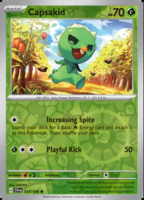 Capsakid 028/198, Scarlet & Violet Base, Reverse Holo, representative matte composite