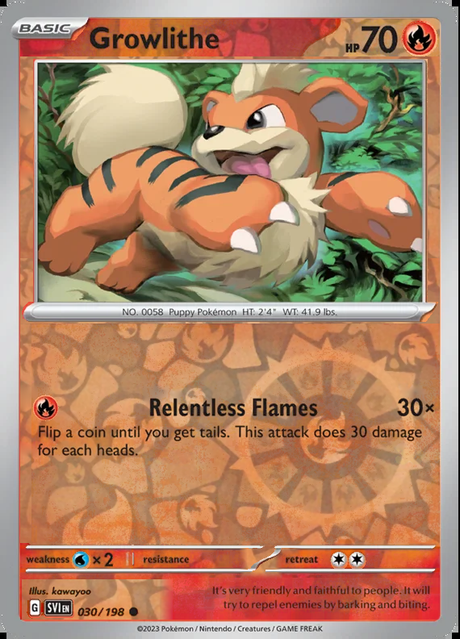 Growlithe 030/198, Scarlet & Violet Base, Reverse Holo, representative matte composite