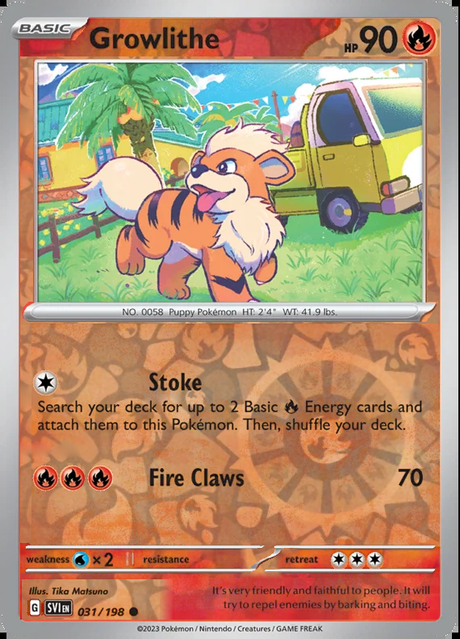 Growlithe 031/198, Scarlet & Violet Base, Reverse Holo, representative matte composite