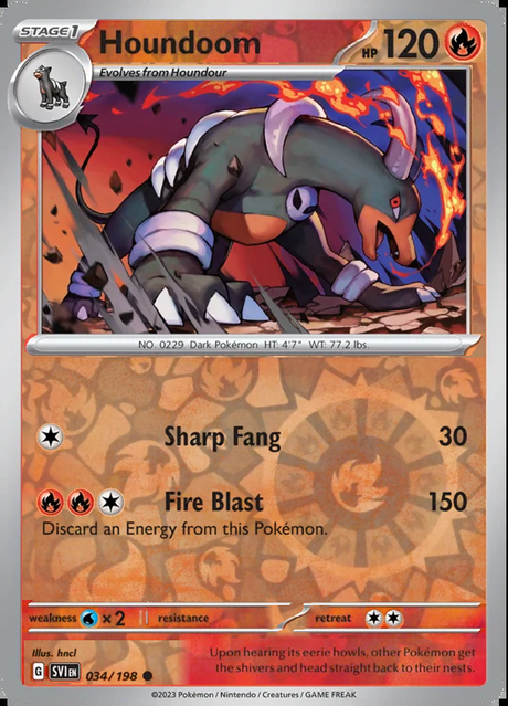 Houndoom 034/198, Scarlet & Violet Base, Reverse Holo, representative matte composite