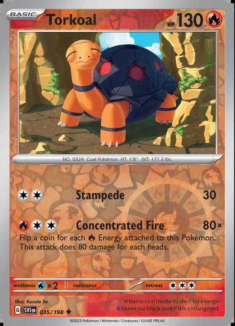 Torkoal 035/198, Scarlet & Violet Base, Reverse Holo, representative matte composite