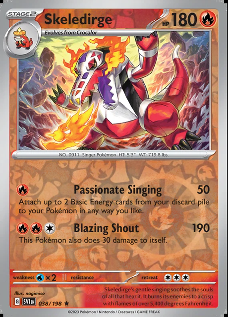Skeledirge 038/198, Scarlet & Violet Base, Reverse Holo, representative matte composite