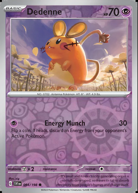 Dedenne 094/198, Scarlet & Violet Base, Reverse Holo, representative matte composite