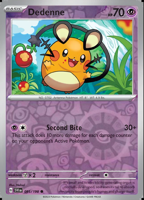 Dedenne 095/198, Scarlet & Violet Base, Reverse Holo, representative matte composite