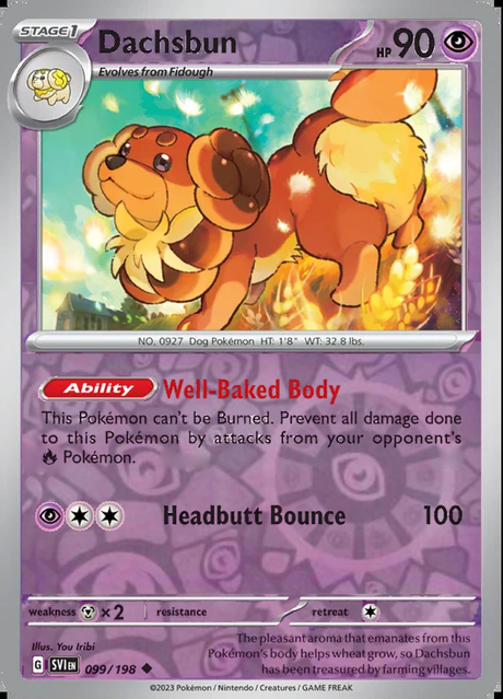 Dachsbun 099/198, Scarlet & Violet Base, Reverse Holo, representative matte composite