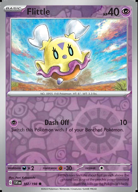 Flittle 102/198, Scarlet & Violet Base, Reverse Holo, representative matte composite