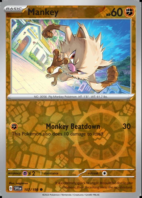 Mankey 107/198, Scarlet & Violet Base, Reverse Holo, representative matte composite