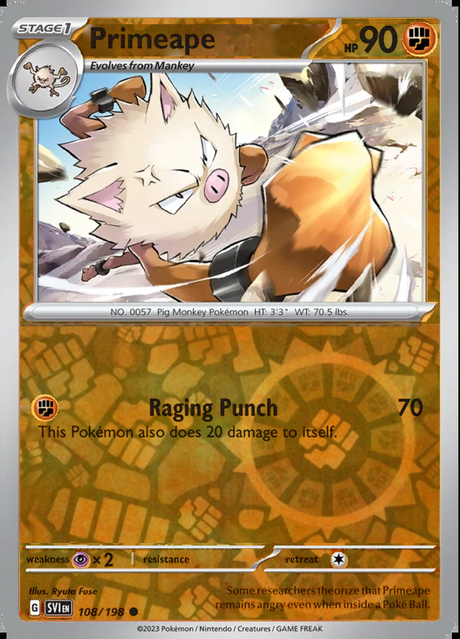 Primeape 108/198, Scarlet & Violet Base, Reverse Holo, representative matte composite