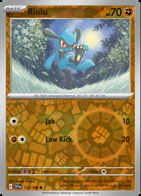 Riolu 112/198, Scarlet & Violet Base, Reverse Holo, representative matte composite