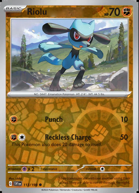 Riolu 113/198, Scarlet & Violet Base, Reverse Holo, representative matte composite