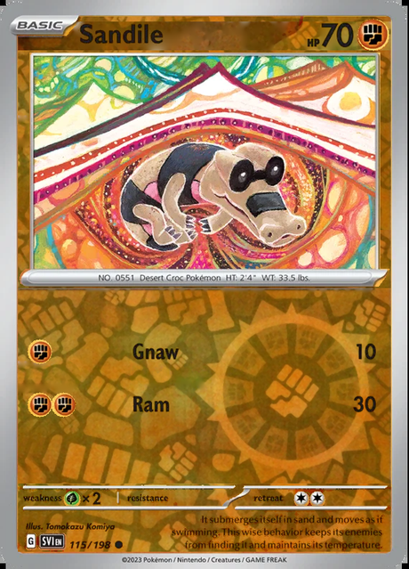 Sandile 115/198, Scarlet & Violet Base, Reverse Holo, representative matte composite
