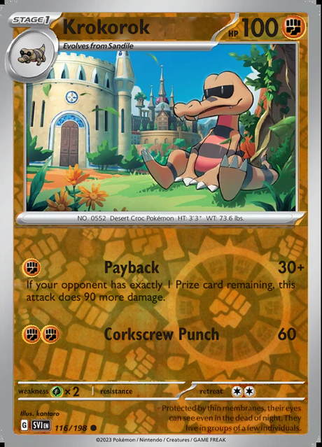 Krokorok 116/198, Scarlet & Violet Base, Reverse Holo, representative matte composite