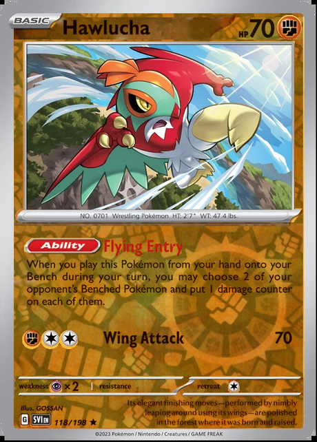 Hawlucha 118/198, Scarlet & Violet Base, Reverse Holo, representative matte composite