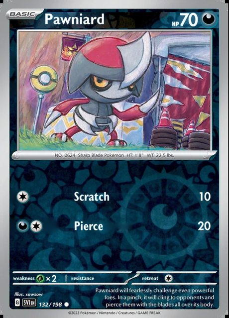 Pawniard 132/198, Scarlet & Violet Base, Reverse Holo, representative matte composite