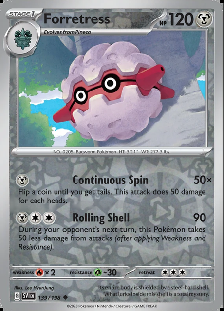Forretress 139/198, Scarlet & Violet Base, Reverse Holo, representative matte composite
