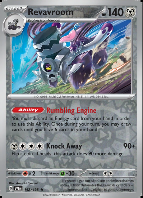 Revavroom 142/198, Scarlet & Violet Base, Reverse Holo, representative matte composite
