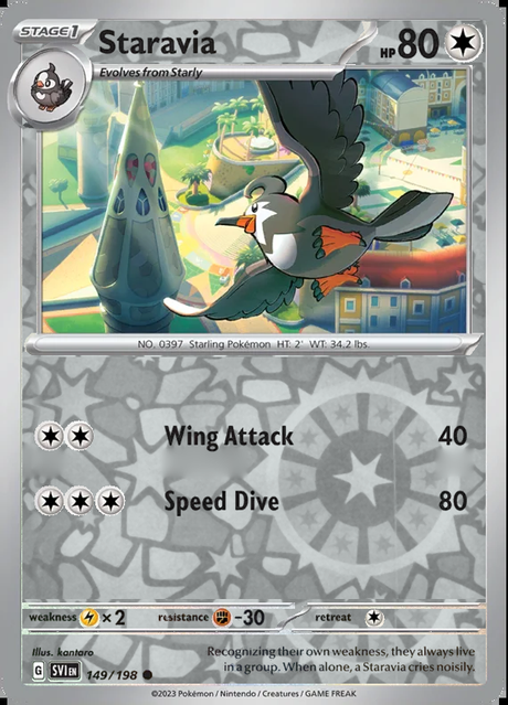 Staravia 149/198, Scarlet & Violet Base, Reverse Holo, representative matte composite