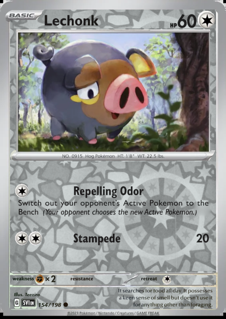 Lechonk 154/198, Scarlet & Violet Base, Reverse Holo, representative matte composite