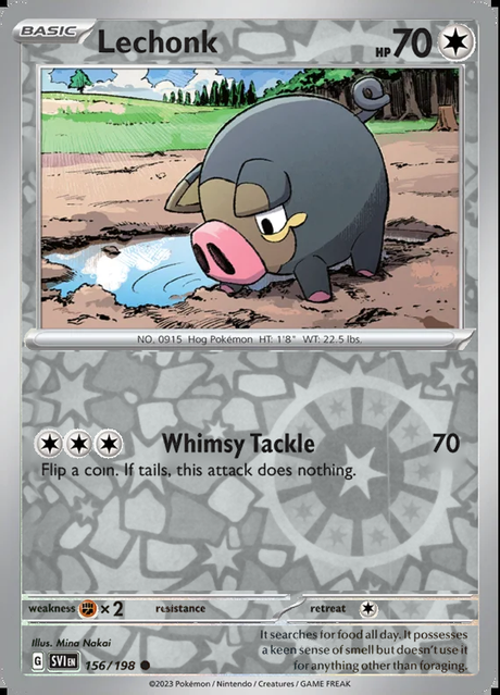 Lechonk 156/198, Scarlet & Violet Base, Reverse Holo, representative matte composite